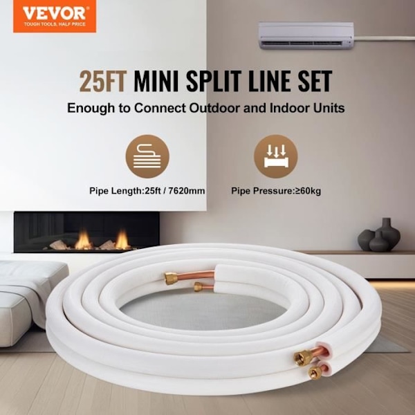 Mini split lines -VEVOR- kanallöst AC-isolerat kopparrör 620 x 620 x 50 mm för mini-split luftkonditionering, kylmedelsutrustning