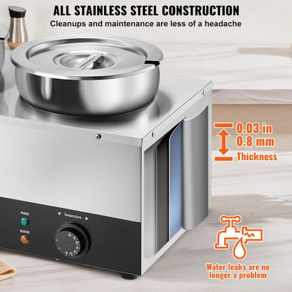 Soup Warmer 3 x 7 L-VEVOR-Elektrisk Soup Station 1200 W-Anti-Dry Burning and Reset Button, Bufférestaurang