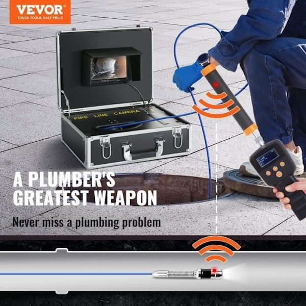 Rörinspektionskamera - VEVOR - med 512 Hz Locator - 7'' skärm 40m kabel