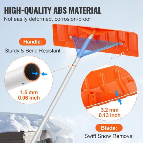 Taksnöräfsa - VEVOR - Aluminiumlegering, 63,5 cm, 3,06 kg, med halkskyddad justerbar räfsa
