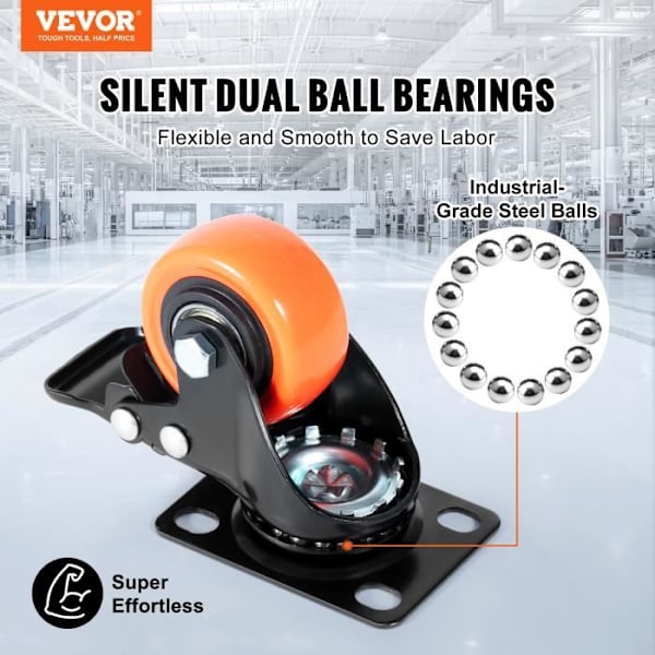 Svängbara hjul - VEVOR - Platta Möbelhjul Set med 4 hjul 50,8 mm låsbroms
