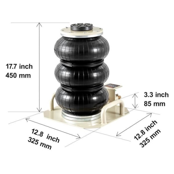 3 T pneumatisk jack - VEVOR - Billyft 14-45 cm 3 bärbara uttag - Vit