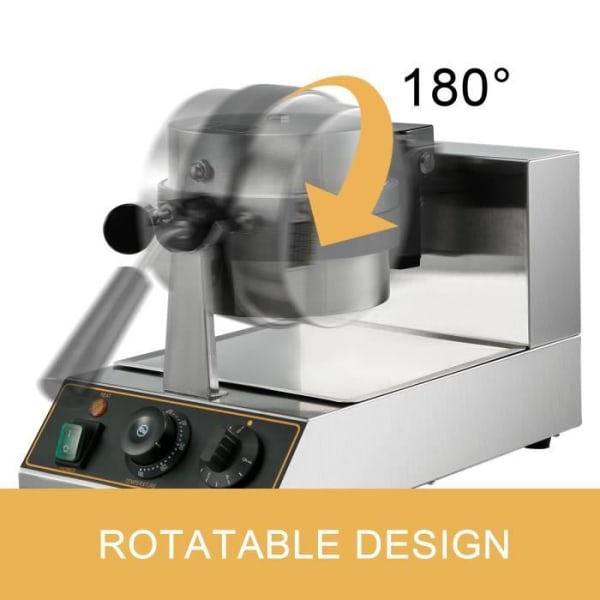 Elektrisk våffelmaskin - VEVOR - 180° roterbar - Rund våffelmaskin - 1100W Silver