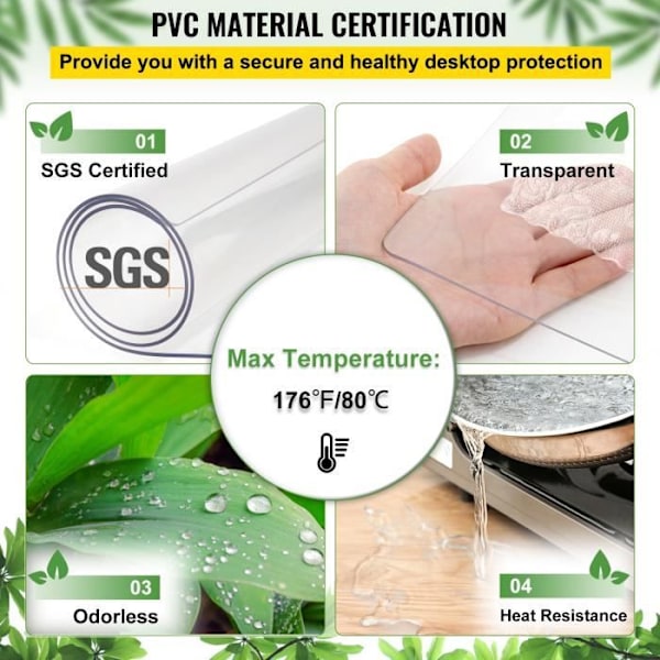 Transparent rektangelduk - VEVOR - PVC bordsskydd 198,1 x 106,7 cm 1,5 mm Måttskärning