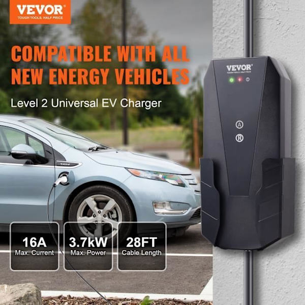 Bärbar elbilsladdare - VEVOR - Kabel typ 2 8,6m 16A 230V CEE 7-7