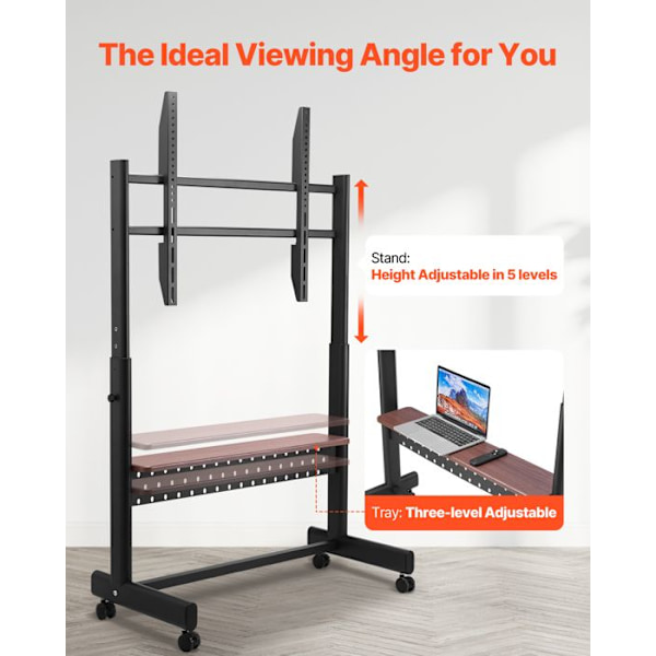 Support TV med hjul - VEVOR - för TV/LED/LCD/OLED från 1397 till 2540 mm - Portabel TV-vagn - Justerbar höjd med hylla