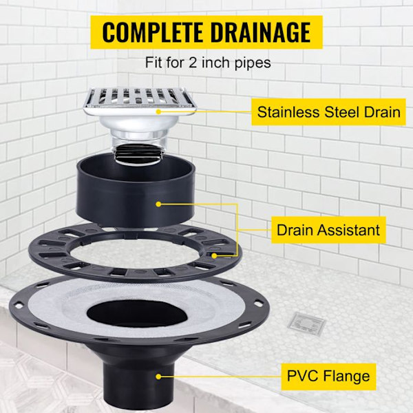 Duschkarsats-VEVOR-965x1524mm-Vattentät-PVC Offset Dränering-Rostfritt stålgaller 10 cm-2 Duschkanter-2 Glättare-Bad