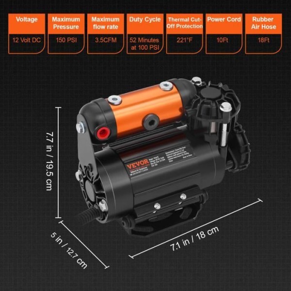 Luftkompressor - VEVOR - Bärbar kompressor 12 V Bildäckspump 10 bar 100 L-min