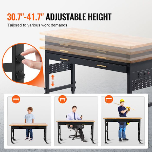 1524 mm justerbar arbetsbänk - VEVOR - Arbetsbord med lådförvaring - Last 680 kg - för garage, verkstad, kontor och hem