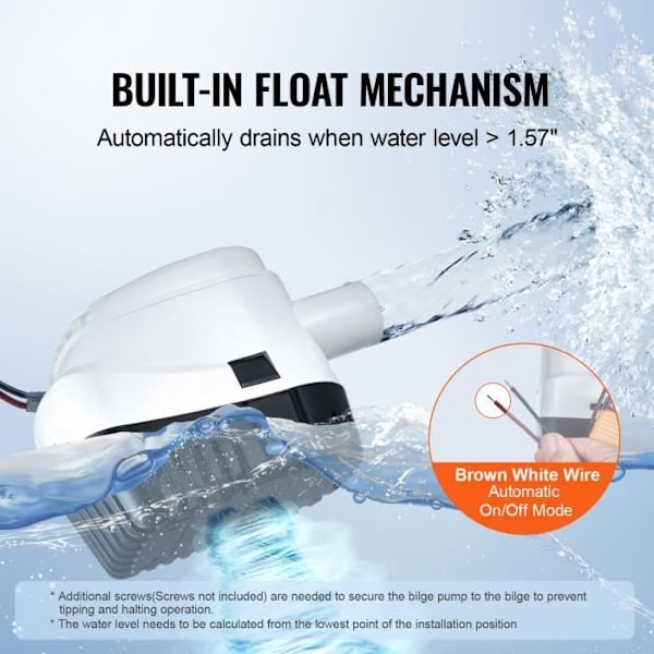 Länspump - VEVOR - 145 x 83 x 103 mm Elektrisk båt länssump vattenpump 1100GPH 12V, för simbassänger, källare