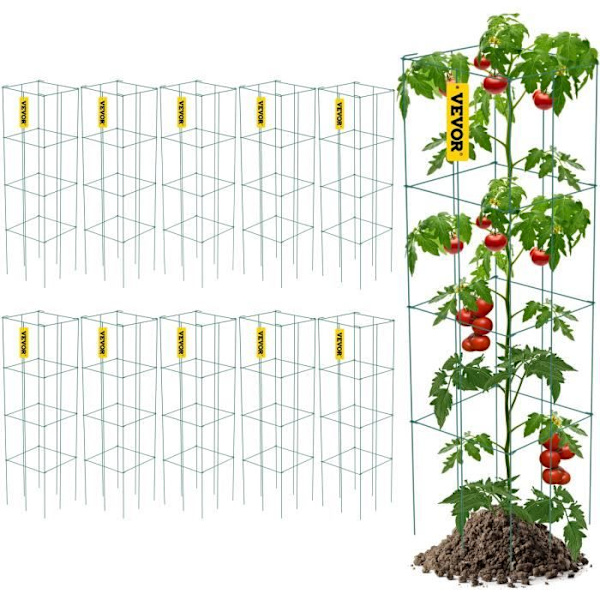 Tomatburar-VEVOR-30x30x117 cm-10ST-Kvadrat-PVC-beläggning-Stål-Grön-Klättrande grönsaker, växter, blommor, frukter
