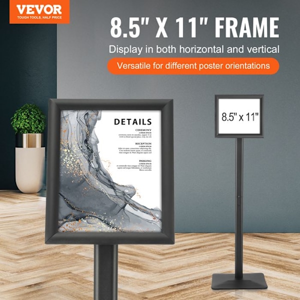 Affischhållare -VEVOR-279 x 216 mm-med stabil metallbas och vattentät PVC-plåt- Menyinformation Bröllopsrestaurang