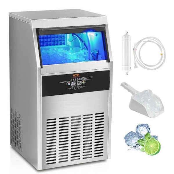 Ice Cube Machine - VEVOR - 53 kg-24 h 60 Ice Cube Brickor Lagringskapacitet 15 kg för Home Restaurant Bar