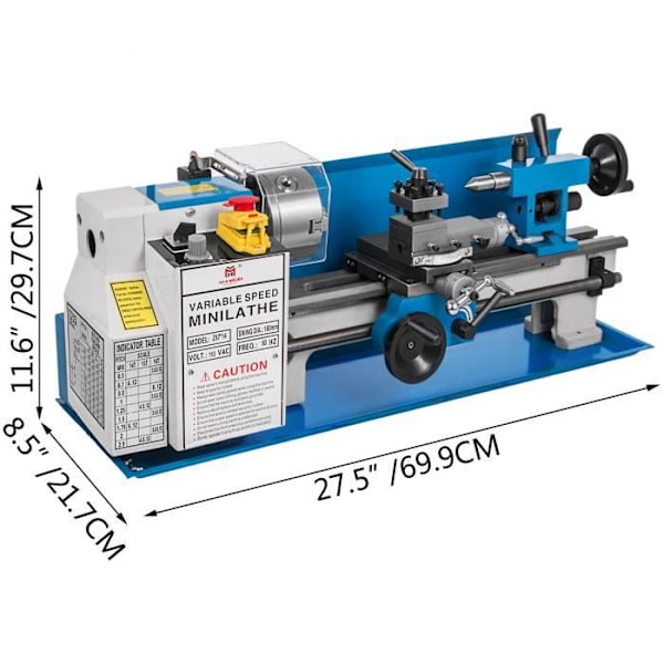 Metallsvarv - VEVOR - 180X350mm - 550W - Variabel hastighet - 3-käkchuck - MT3/MT2-kon