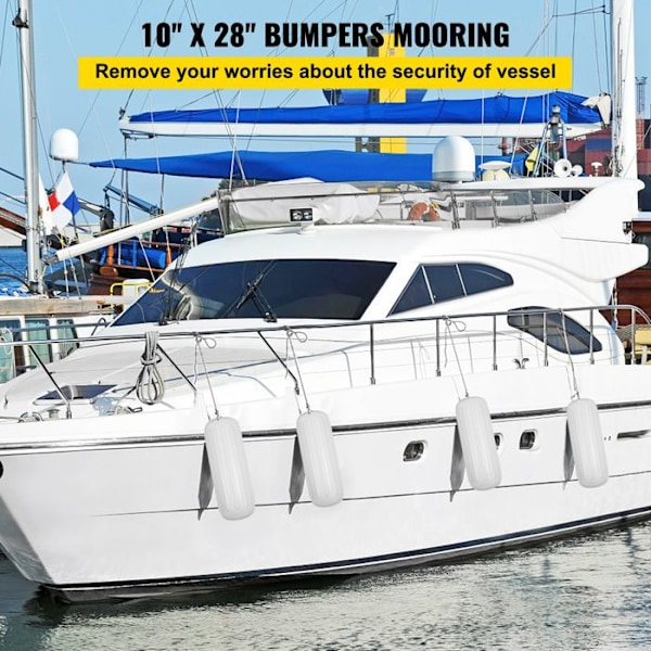 Stänkskärmar-VEVOR-4st-10"x28"-Mellanhål-4 rep-Lätt att blåsa upp-Installera-Skydda kanoter Pontonger Båtar Docka-Vit