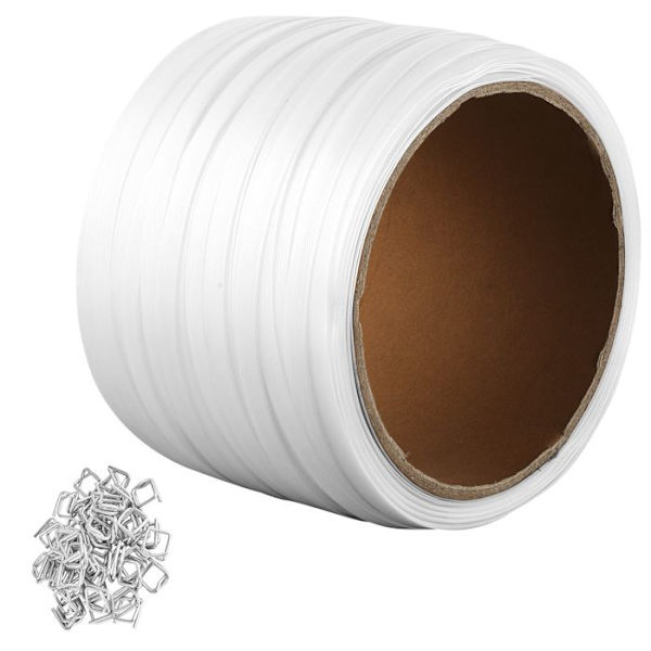 Packningsstålbandrulle - VEVOR - 200m x 12,7mm x 0,8mm - Heavy Duty bandningsrulle för pallar - Vit
