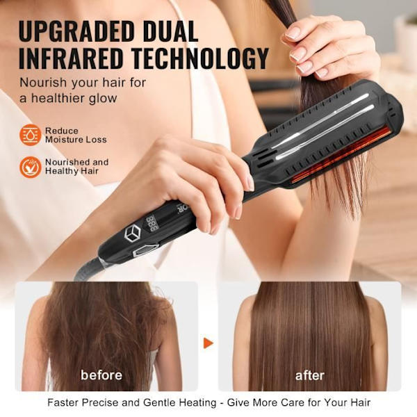 Plattång - VEVOR - 300 x 45 x 60 mm Titanium Flat Iron Double Infrared Technology, för frisörsalong, hem, resor