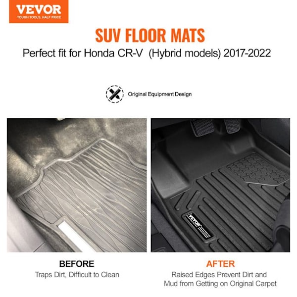 Bilgolvmatta - VEVOR - Honda CR-V 2017-2022 - 3 delar - TPE - Antisklid