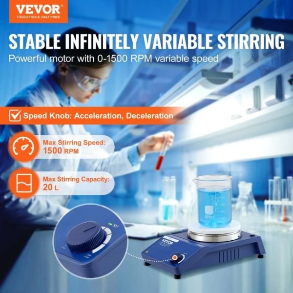 Magnetisk värmeplattaomrörare-VEVOR-20 L-1 500 rpm-vätskeblandningsutrustning Forskningsstudieexperiment