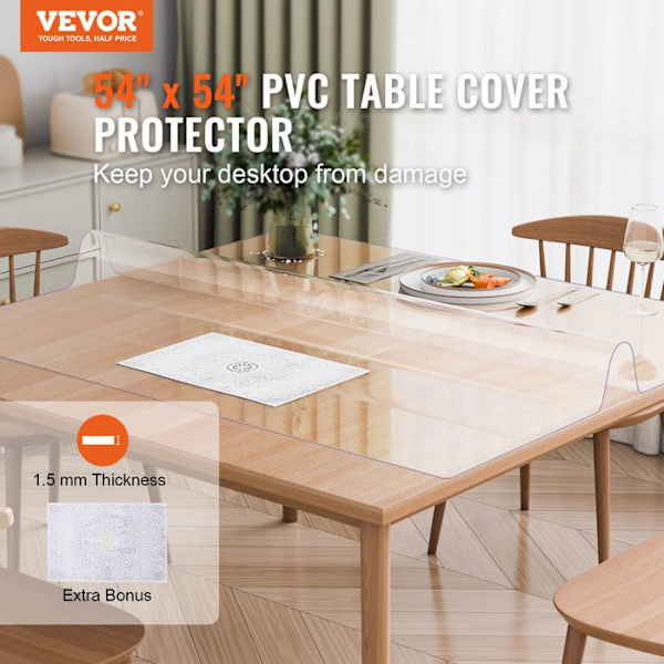 Transparent PVC-duk-VEVOR-1372x1372 mm-fyrkantigt skrivbordsskydd, lätt att rengöra för kontor, matsal Transparent