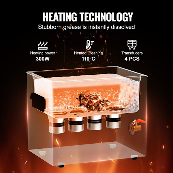 Ultraljudsrengörare 10L-VEVOR-Ultrasonicbad 240 W-Värme och korg-för bilkomponenter, smycken, glasögon, laboratorium