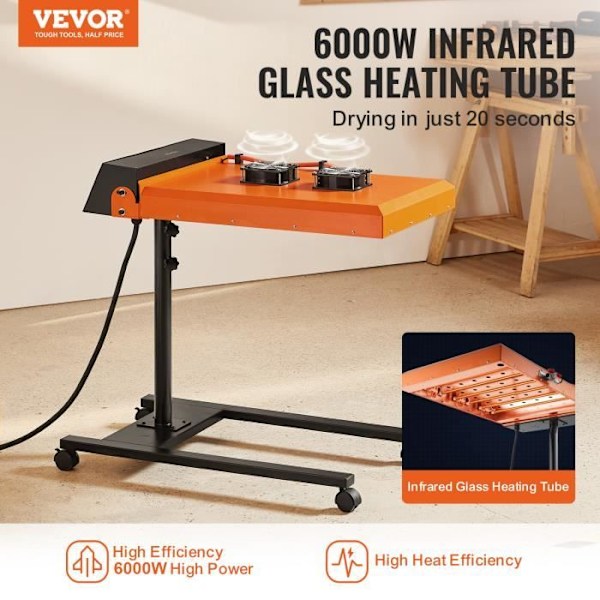 Flash Tork för screentryck - VEVOR - 6000 W 48,5x54 cm Automatisk infraröd, med sensor, justerbar höjd