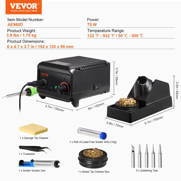 Svetsstation-VEVOR-75 W-digital svetskit, temperaturkontroll, integrerad transformator