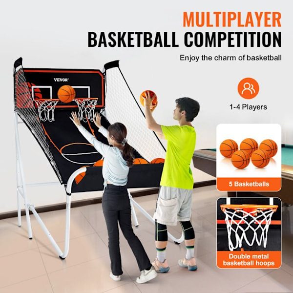 Arkadspel för basket-VEVOR-hopfällbar-2 spelare-Hem-5 bollar-elektronikkort, uppblåsningspump-barn vuxna-Svart,Vit