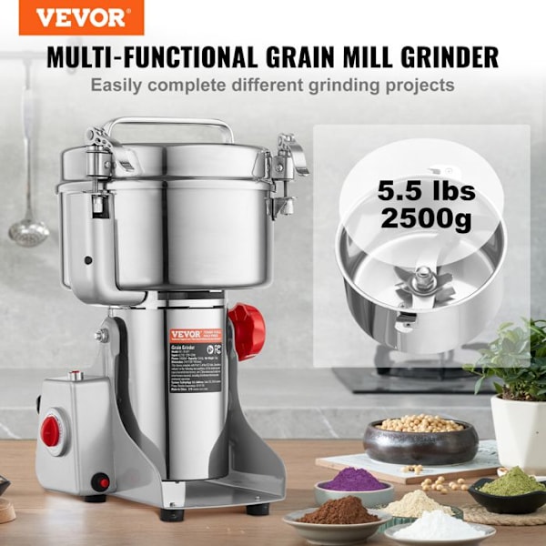 Kaffekvarn Elektrisk Kryddor-VEVOR-2500 g 3400 W-Kommerciell Kvarn-Hög Hastighet-Rostfritt Stål