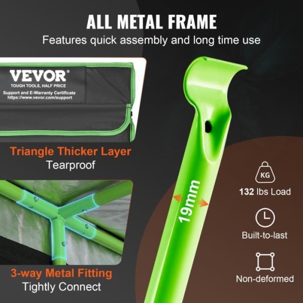 Odlingstält -VEVOR- 300x300x200cm,svart + grönt,Med observationsfönster, verktygslåda och inre golvbricka
