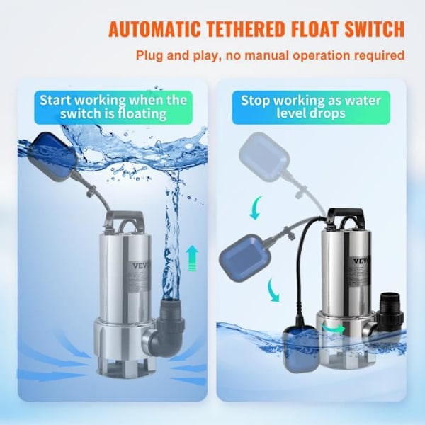 Avloppslyftspump - VEVOR - 1300 W 333,3 L-min avloppspump - med utloppsadapter