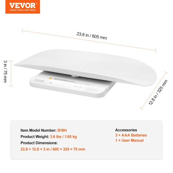 Digital Baby Scale-VEVOR-2-in-1 Baby Scale with Removable Tray-Capacity 30 kg