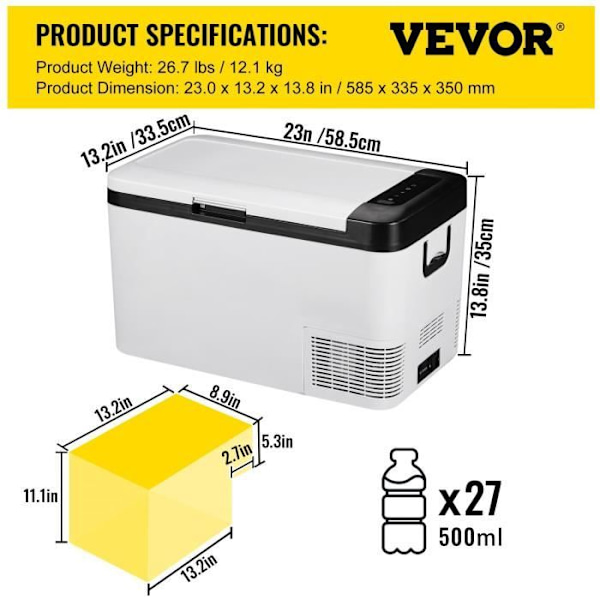 VEVOR Bärbar elektrisk kylbox 25L 12V Dual Zone Bilkylskåp Vit