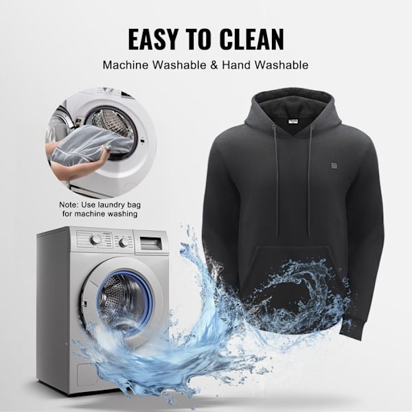 Uppvärmd hoodie-VEVOR-13 W-Unisex värmejacka med dragkedja och 5 värmezoner Svart jag