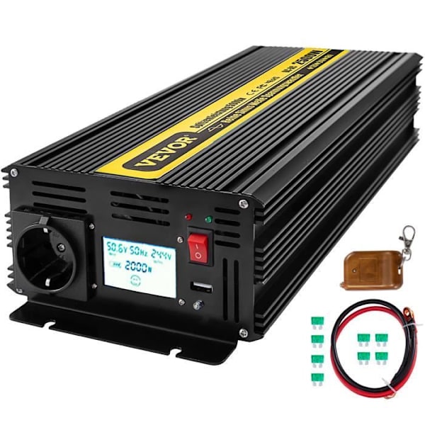 230V 2500W Pure Sine Inverter - VEVOR - DC 12V till AC Pure Sine Wave Converter - LCD