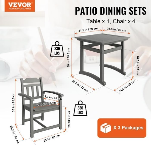 Trädgårdsmöbler - VEVOR - 5 st, högpåverkande polystyren (HIPS), lastkapacitet 150 kg, ljusgrå, för trädgård