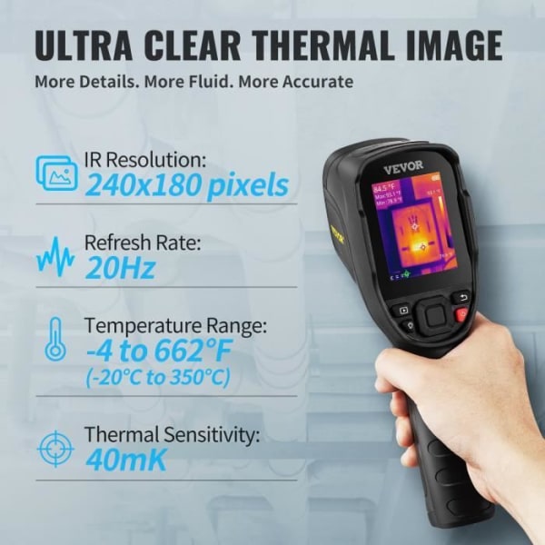 Professionell infraröd värmekamera - VEVOR - Infraröd värmebildsvärmekamera 240 x 180 pixlar -20 till 350 ℃