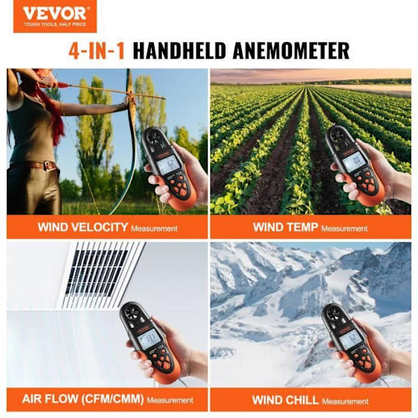 Vindmätare - VEVOR - Bluetooth Digital anemometer Mäter vindhastighet -10℃ till 60℃ LED-skärm