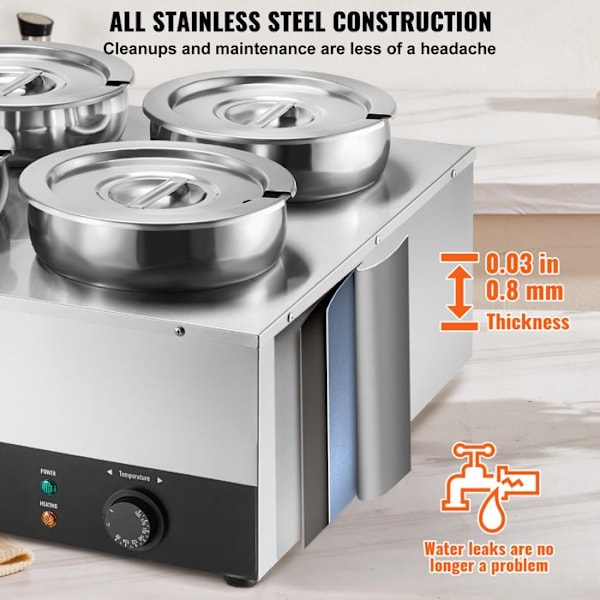 Soup Warmer 4 x 7 L-VEVOR-Elektrisk Soup Station 1500 W-Anti-Dry Burning and Reset Button, Bufférestaurang