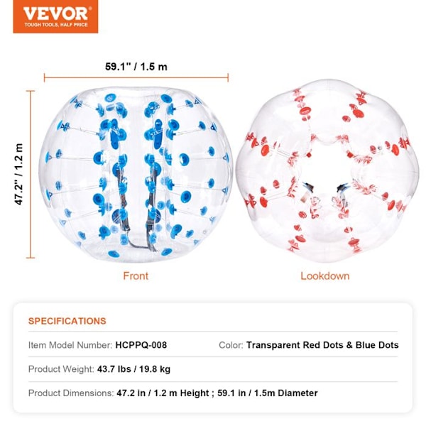Boll Gonflable-VEVOR-1,5 m 2PCs Blå och Röda Prickar-PVC-för Utomhus Lagspeleksaker Bumper