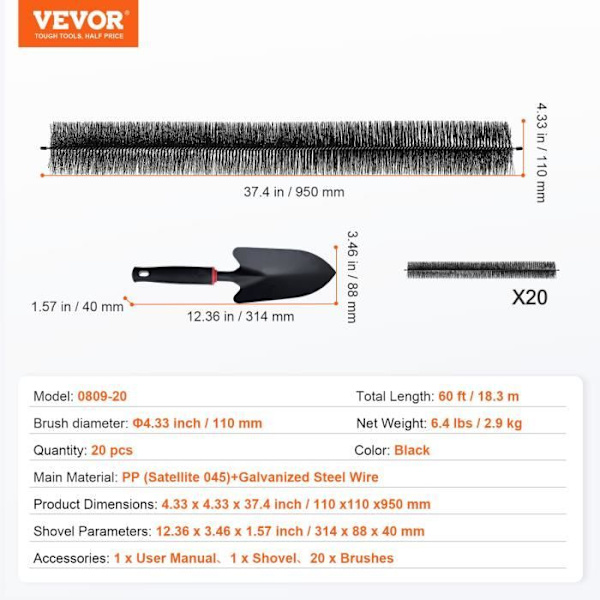 Rännskyddsborste-VEVOR-18,3 m x 110 mm lövrännorskydd 20 st - för att förhindra att skräp kommer in