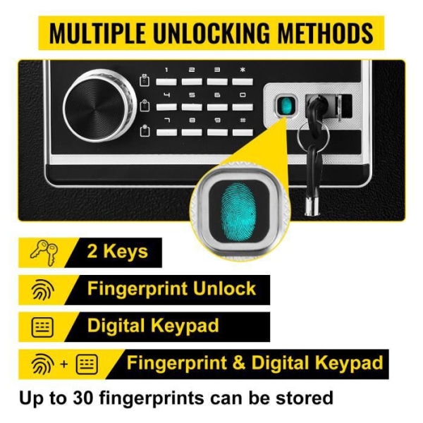 Digitalt elektroniskt säkerhetsskåp - VEVOR - 48 L - 2 Nödnycklar