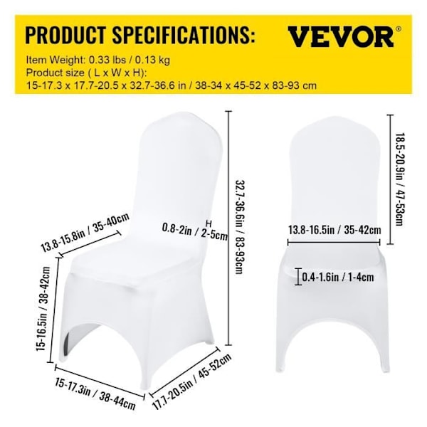 Stolsöverdrag - VEVOR - Arched Spandex - Hotellrestaurangdekoration - Vit Vit