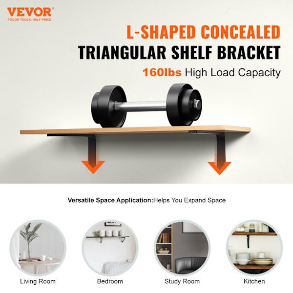 Hyllfästen-VEVOR-256 x 155 mm-4 stycken-5 mm tjocka mattsvarta L-formade hyllfästen