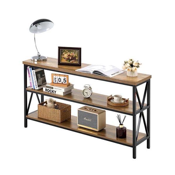 Bordkonsol för Soffa-VEVOR-140 x 34 x 76,2 cm-Lång Entrébord-3 Nivåer-för Korridor, Vardagsrum, Brun och Svart Brunt och svart