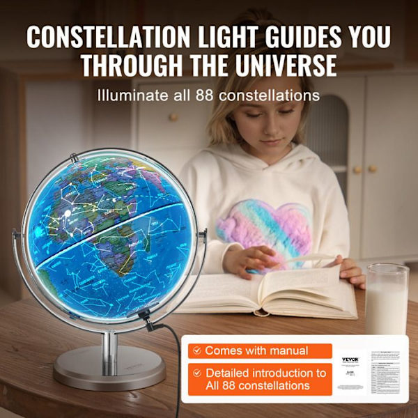 Upplyst jordklot med stativ-VEVOR-228,6 mm-rotation-LED-Heavy Metal Base-Learning Geografi i klassen