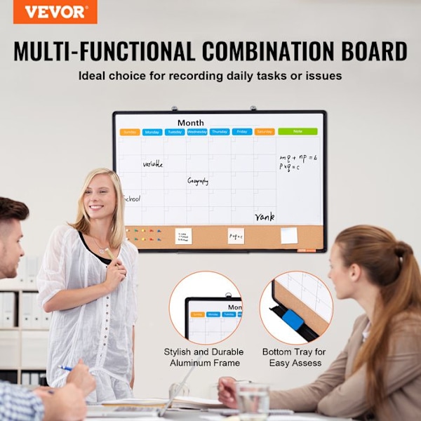 Whiteboard och Cork Board Combo-VEVOR-468×868mm-Dubbelfunktion torrradering och anslagstavla-Vit