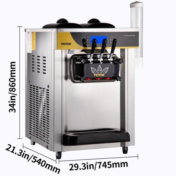 Soft Ice Cream Machine -VEVOR - 22-30L-h 6L Italian Hopper Ice Cream Maker - 3 smaker