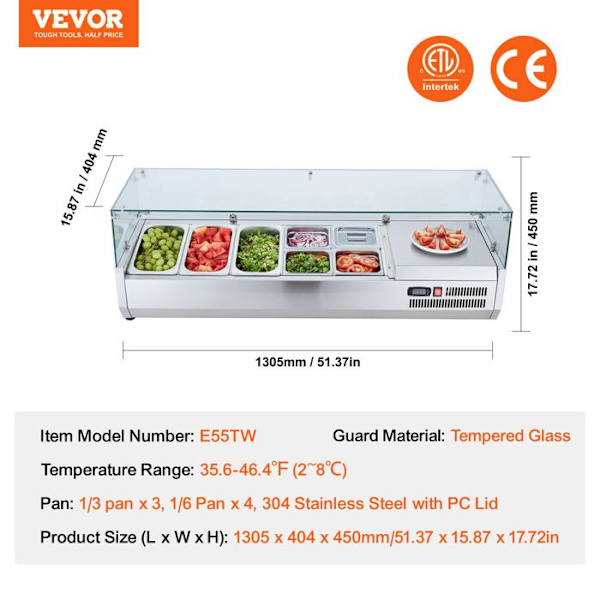 Kyld saladette att stå 150 W-VEVOR-kylskåp för Pizzeria-304 Rostfritt stålhus och PC-lock-Köksingredienser