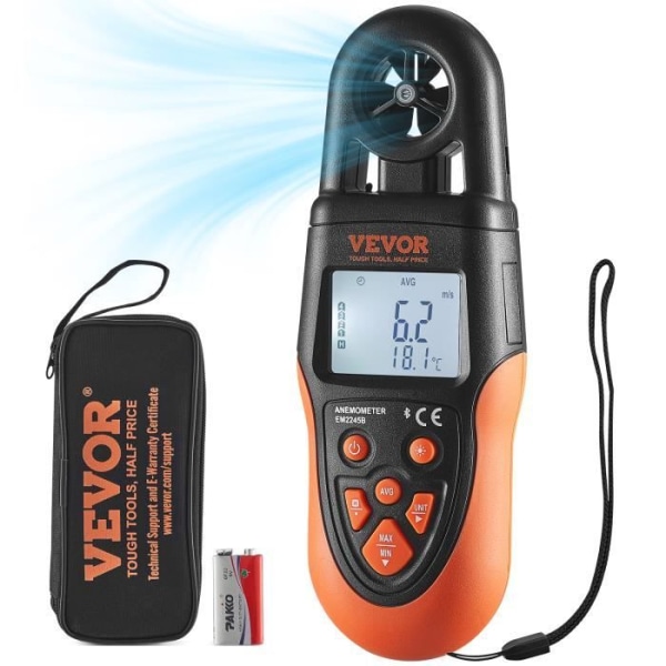 Vindmätare - VEVOR - Bluetooth Digital anemometer Mäter vindhastighet -10℃ till 60℃ LED-skärm